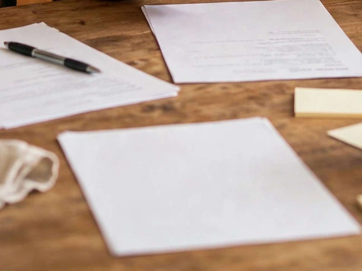 Contract paperwork and a pen on a kitchen table